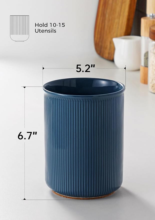 LoeJan Utensil Holder, Extra Large Utensil Crock, Stable Ceramic Utensil - Image 2