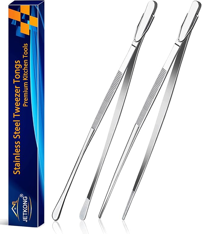 JETKONG 2 Pcs 12-Inch Kitchen Tweezers Fine Tweezer Tongs, Extra-Long Stainless by JETKONG