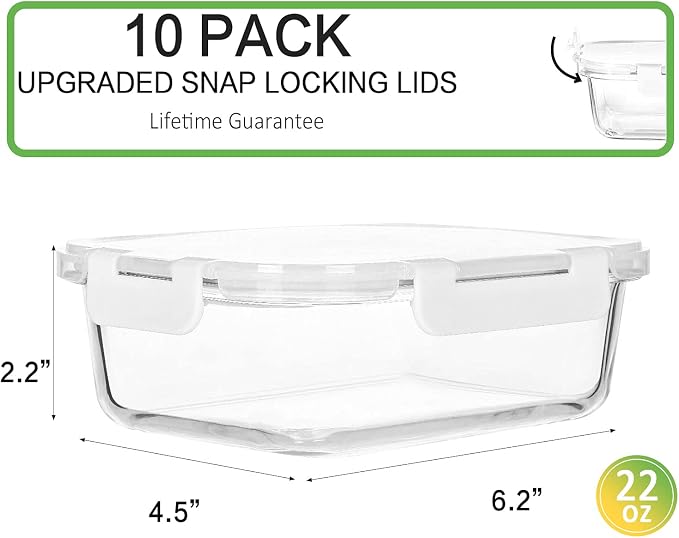 M MCIRCO 10-Pack 22 Oz Glass Meal Prep Containers - Image 2