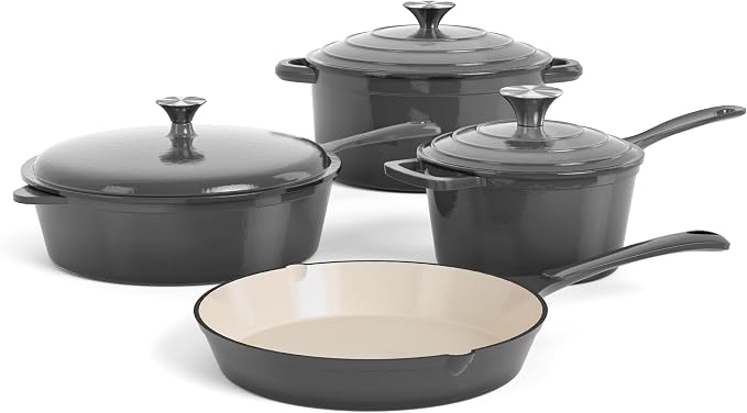 DishDelight Enameled Cast Iron Pots and Pans Set, 7 Piece Dutch Oven Set by DishDelight