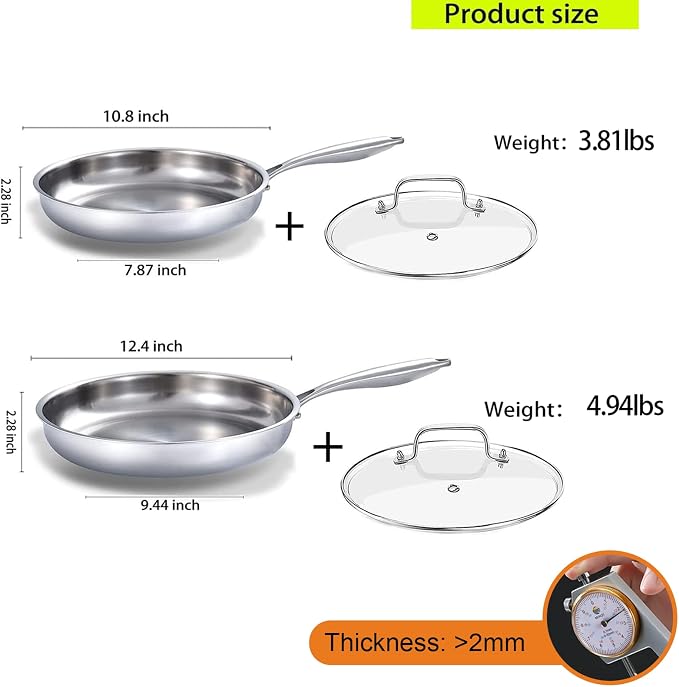 DELARLO Tri-Ply Stainless Steel Pan, 18/10 Frying Pan, Oven Safe Up to 600°F - Image 4