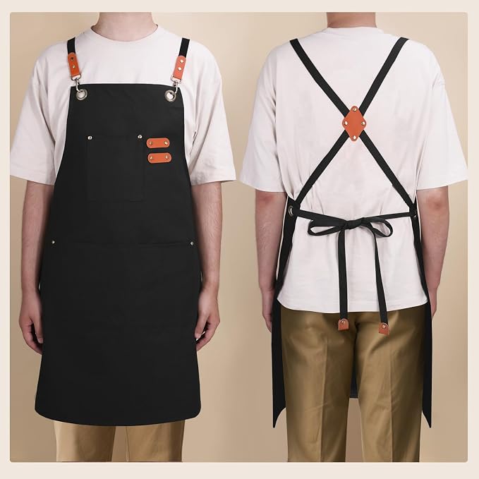 Chef Aprons for Men Women with Large Pockets, Cotton Canvas Water Repellent - Image 7