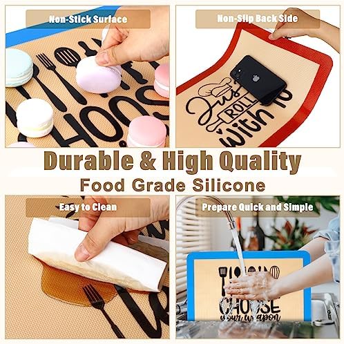Bokon 4 Pcs Silicone Baking Mat Measurements 16.5''x11.6'' Rectangular