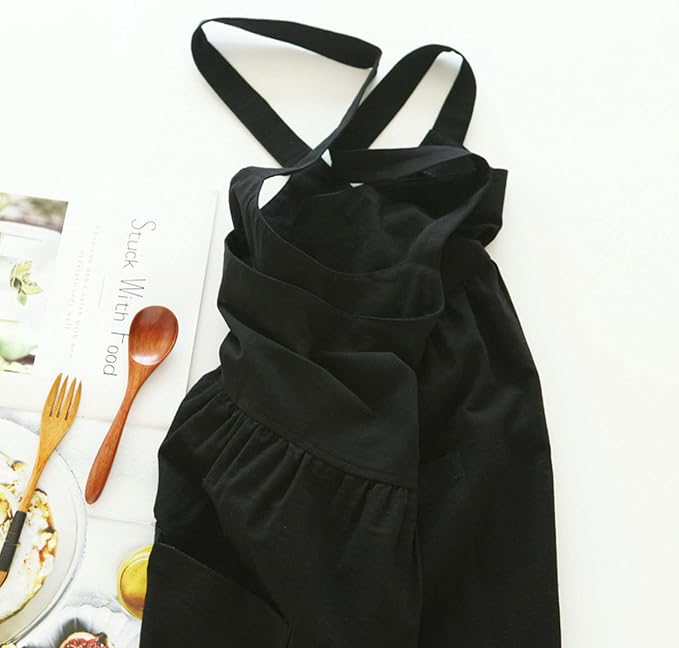 Uaussi Cotton Linen Apron Cross Back Work Apron - Image 2