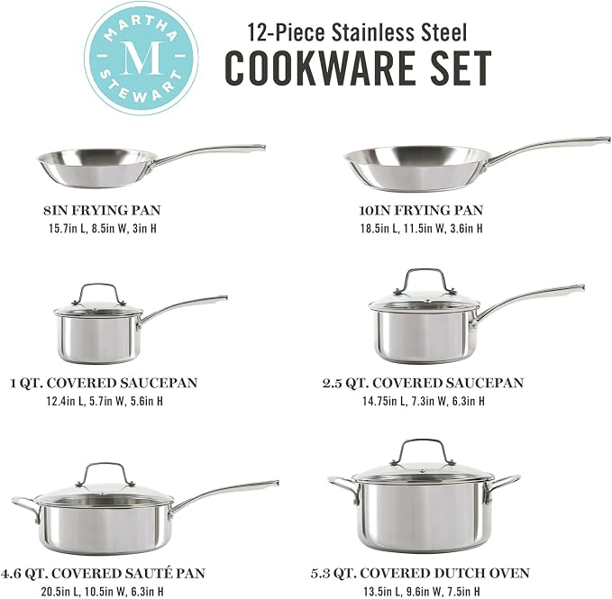 Martha Stewart Castelle 10 Piece 18/8 Durable Stainless Steel Induction Safe - Image 2