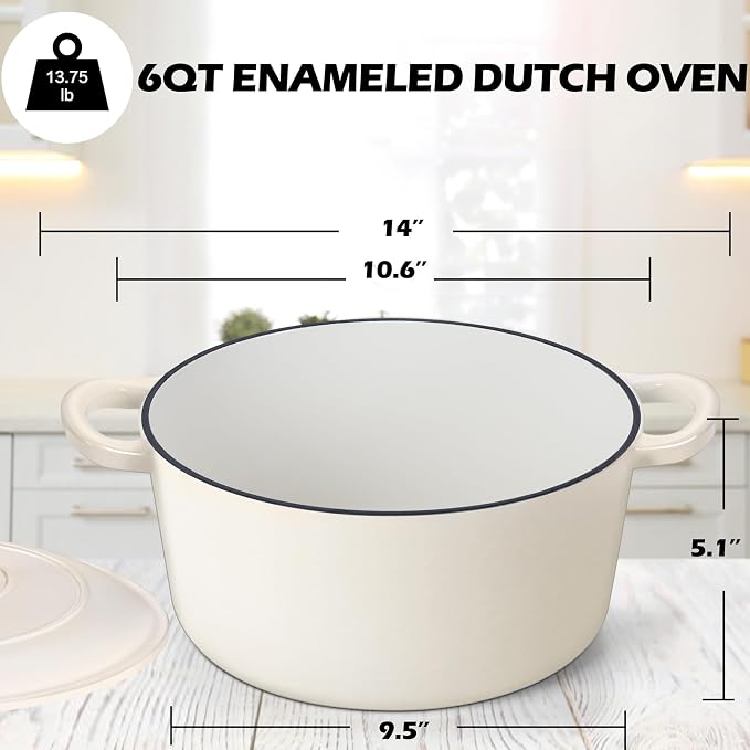 TeamFar 6Qt Dutch Oven, Enameled Cast Iron Dutch Oven Pot - Image 2
