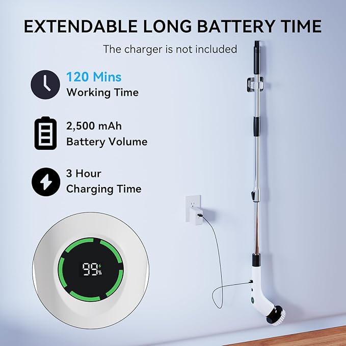Electric Bathroom Cleaning Brush, Cordless Spin Scrubber Full Body Waterproof - Image 6