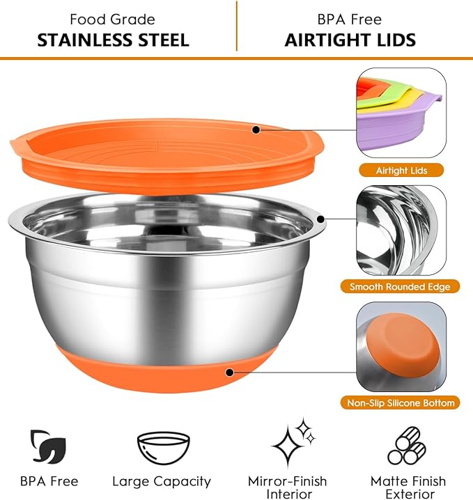 CHAREADA Mixing Bowls with Airtight Lids, Size 4.5, 0.7 qt, Fit - Image 2