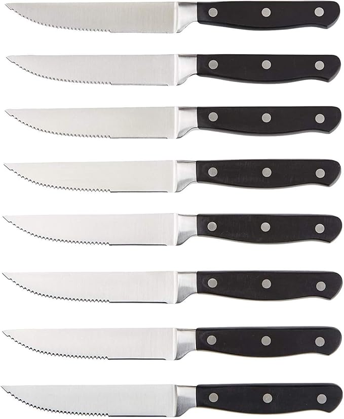 Amazon Basics 8-Piece Full Tang Stainless Steel Serrated Steak Knife Set by AmazonBasics