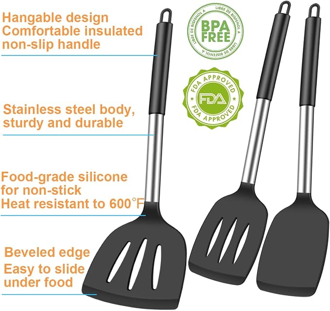 KLAQQED 3Pcs Silicone Spatula Set Heat Resistant Spatulas - Image 2