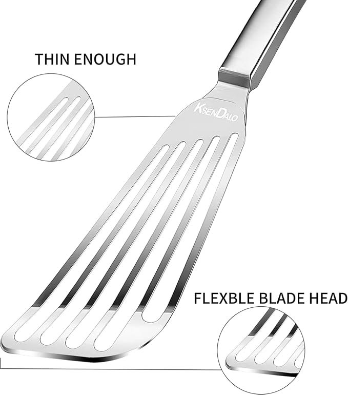 KSENDALO Thin Fish Spatula Stainless Steel -Flexible Slotted Egg Flipper - Image 6