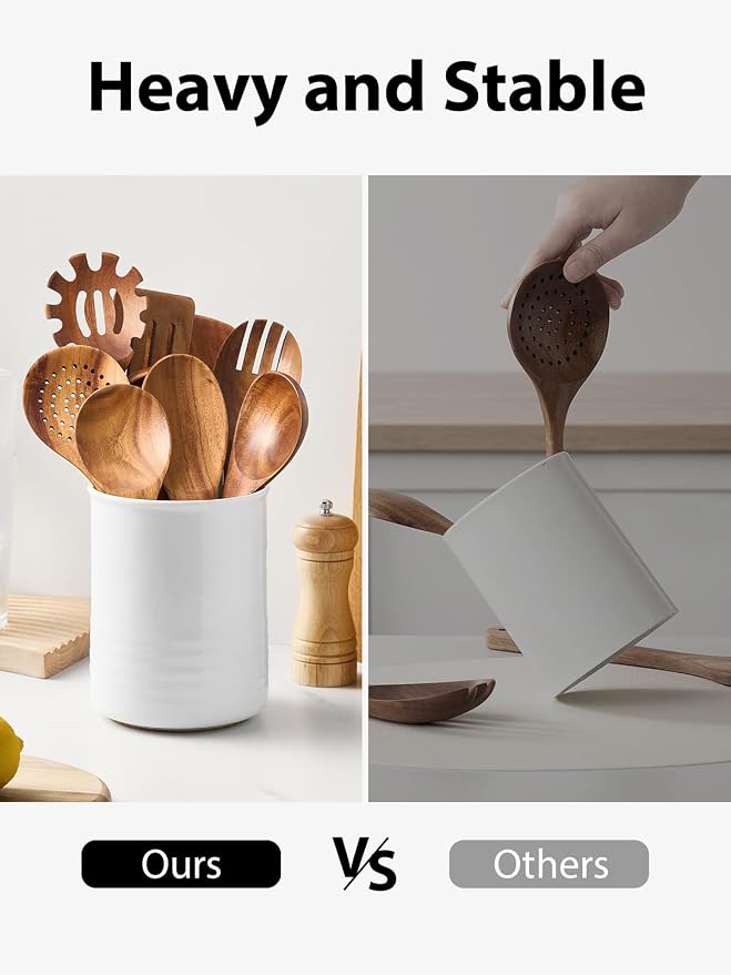 ABRUTY Utensil Holder, 6.7" Ceramic Kitchen Utensil Crock - Image 6