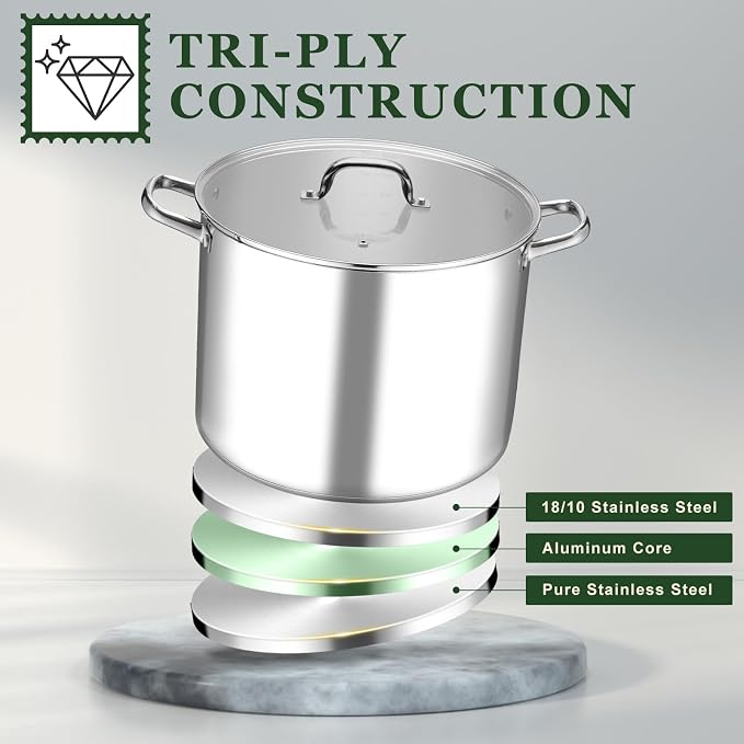 Leonyo 20QT Stock Pot, 18/10 Stainless Steel Soup Pot - Image 4