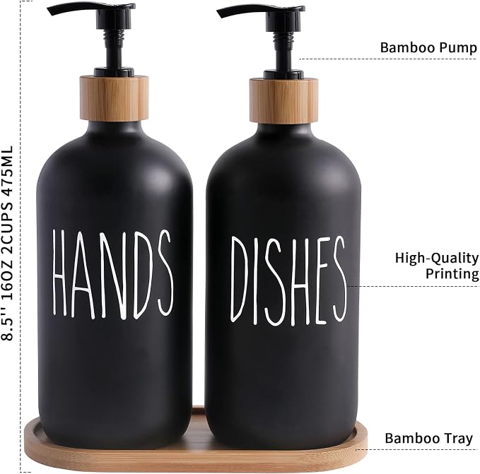 MOMEEMO Black Soap Dispenser Set, Contains Hand and Dish Soap Dispenser - Image 7