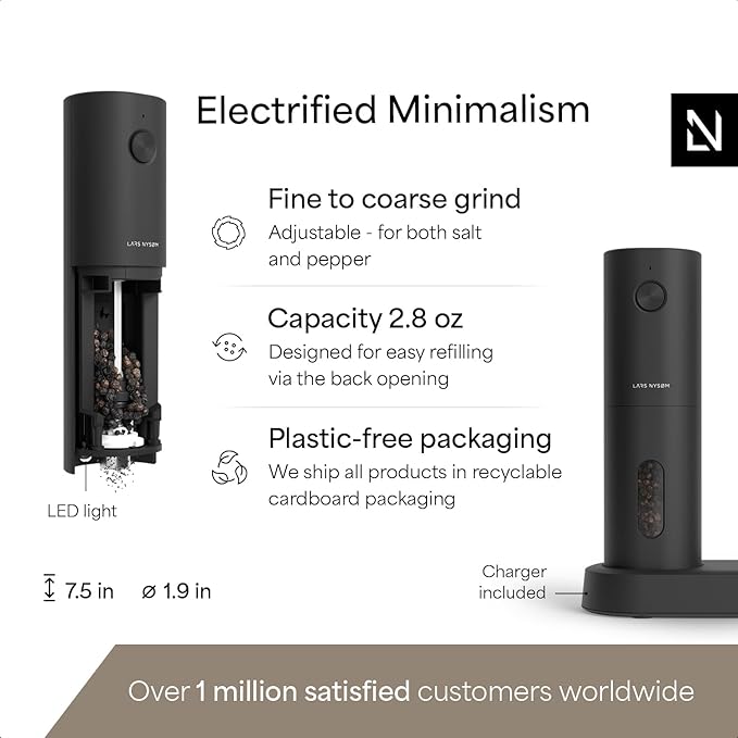 LARS NYSØM Electric Salt and Pepper Grinder Set, USB Rechargeable, Automatic - Image 4