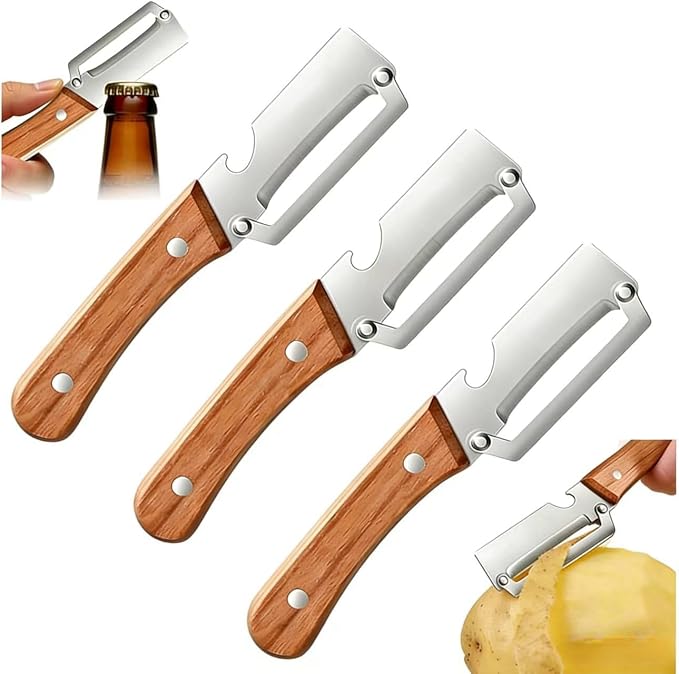 Premium Vegetable Peeler with Wooden Handle and Bottle Opener: 2-in-1 Stainless by Unknown