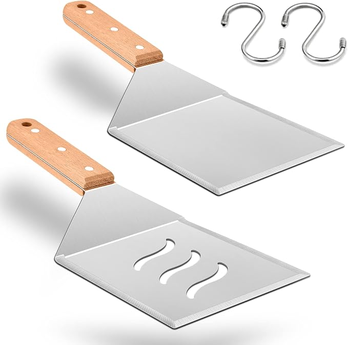 Wooden Metal Spatulas 2Pcs, HaSteeL Professional Large Griddle Spatula Tools Set by HaSteeL