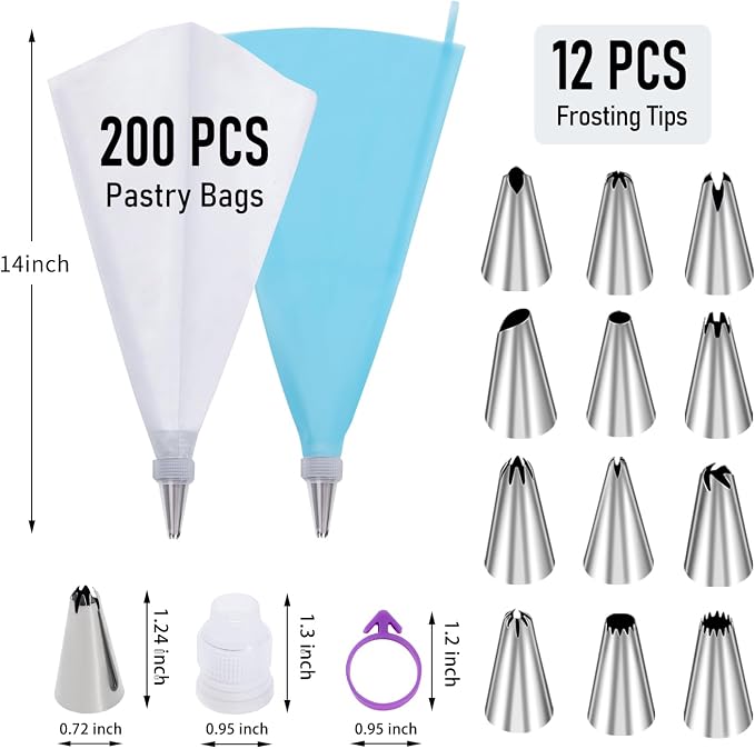 200Pcs Piping Bags and Tips Set, 12 Inch Pastry Bags, Cakes Decorating Kit - Image 2
