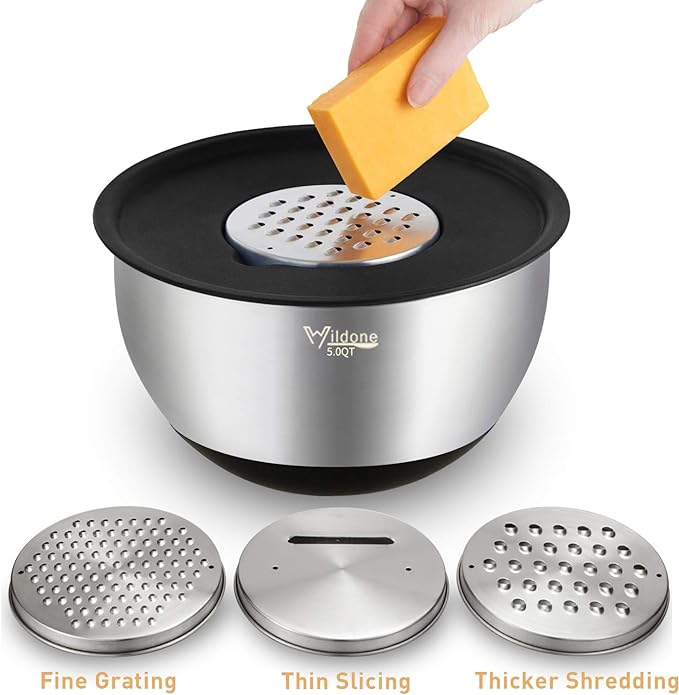 Wildone Mixing Bowls with Airtight Lids Set, with Grater Attachments & Non-Slip - Image 3