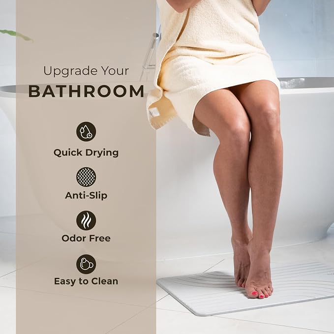 TOSORO - Stone Bath Mat Diatomaceous Earth Shower Mat Non-Slip Super Absorbent - Image 2