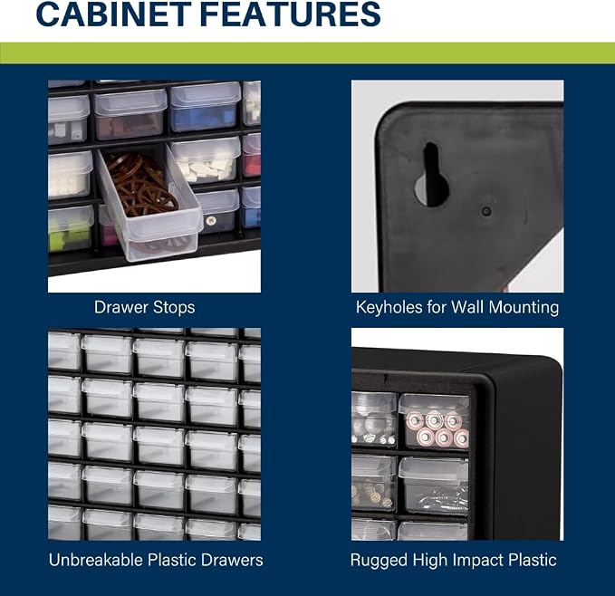 Akro-Mils 64-Drawer Plastic Storage Cabinet, 20-Inch W x 6-Inch D x 16-Inch H | - Image 4