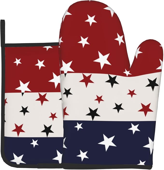 Red White and Blue Oven Mitts and Pot Holders Sets Patriotic American Flag by DZGlobal