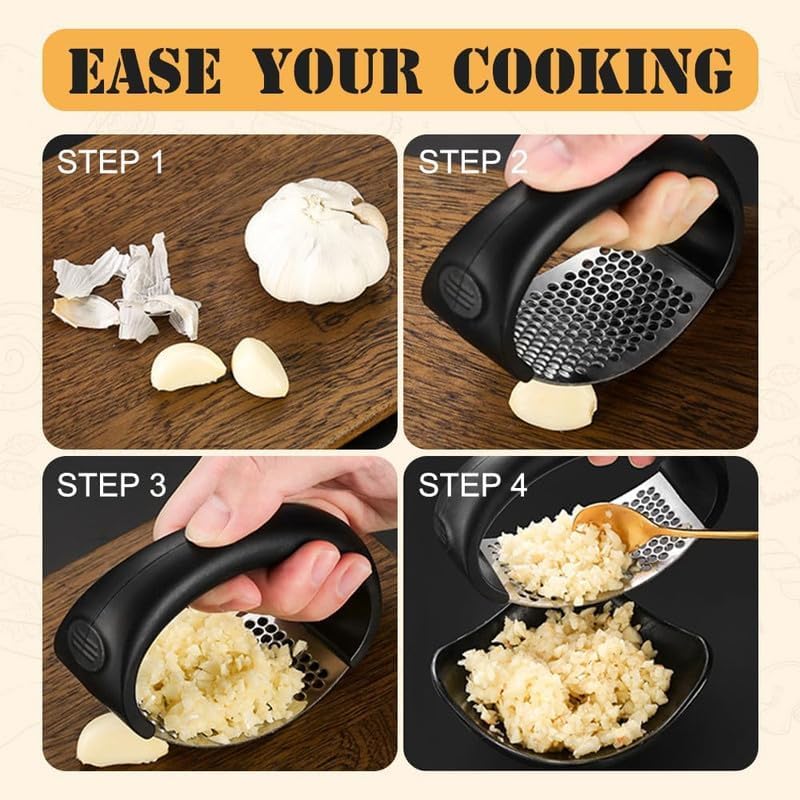Garlic Press Rocker, Stainless Steel, Black