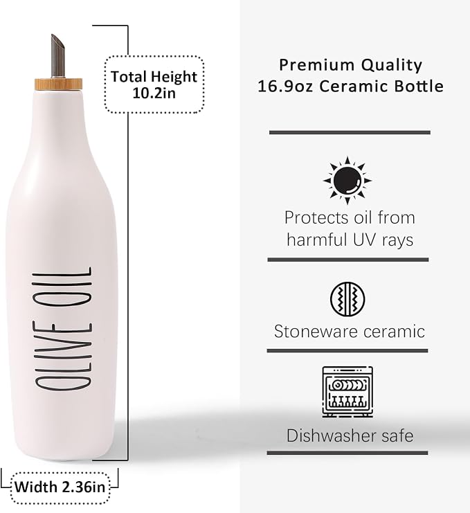 HOMCDALY Olive Oil and Vinegar Dispenser Set, 16oz Ceramic Oil Dispenser - Image 3