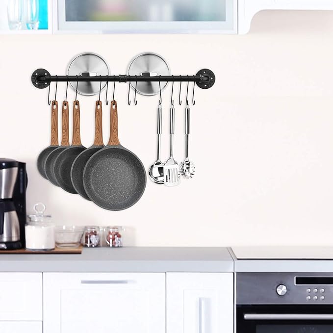 Toplife 31.5 inch Pot Rack, Kitchen Wall Mounted Detachable Pan Lid Utensils - Image 3