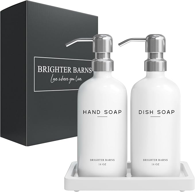 White Glass Hand and Dish Soap Dispenser Set by Brighter Barns - Image 8