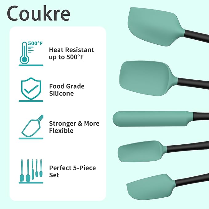 Coukre Silicone Spatula Set of 5, High Temperature Resistant, Food Grade - Image 3