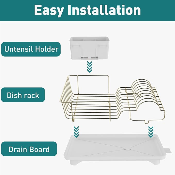 Buruis Dish Drying Rack for Kitchen Countertop, Large Capacity Gold Stainless - Image 8