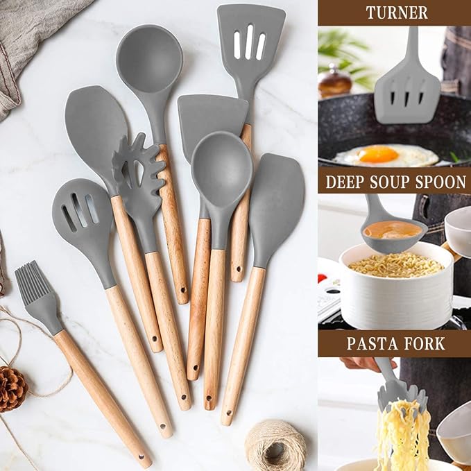 Umite Chef Kitchen Cooking Utensils Set, Woodle Handle Heat Resistant Gadgets - Image 7