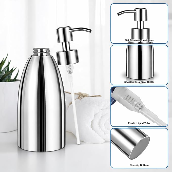 304 Stainless Steel Soap Dispenser 16oz Rust-Proof Liquid Soap Pump Bottle - Image 3