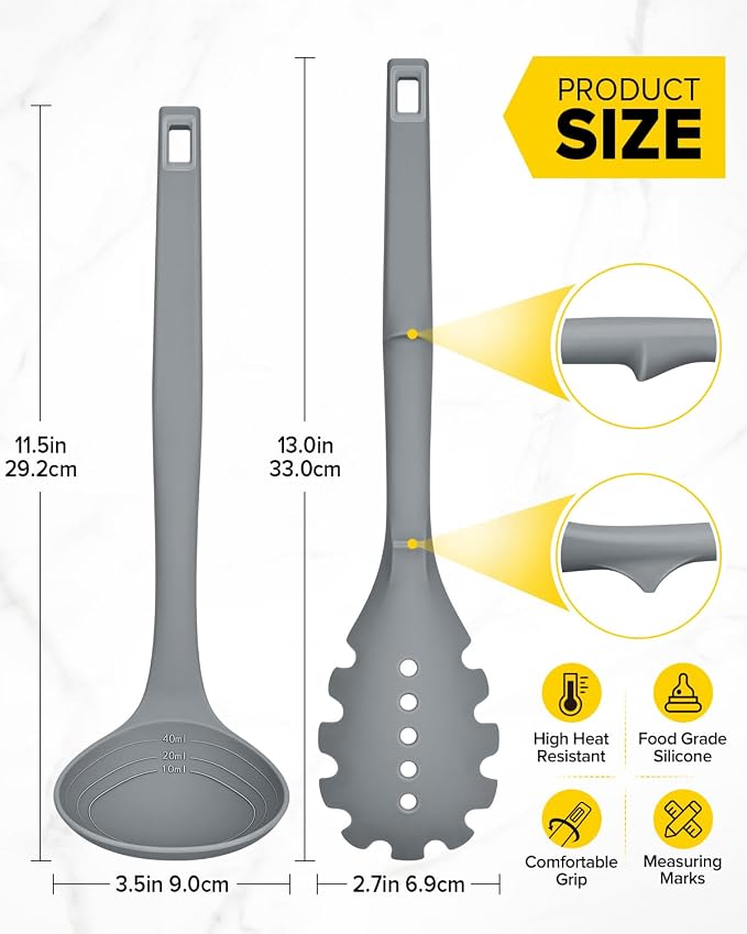Silicone Pasta Fork and Soup Ladle Set, Heat Resistant Non Stick Kitchen - Image 3