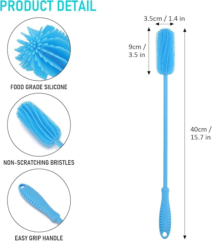 15.7" Silicone Bottle Brush, ddLUCK Water Bottle Cleaner Brush - Image 3