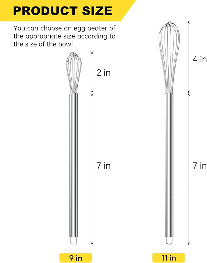 NileHome Mini Whisks Stainless Steel Whisk Set 9" 11"Kitchen Small Wisk Balloon - Image 2