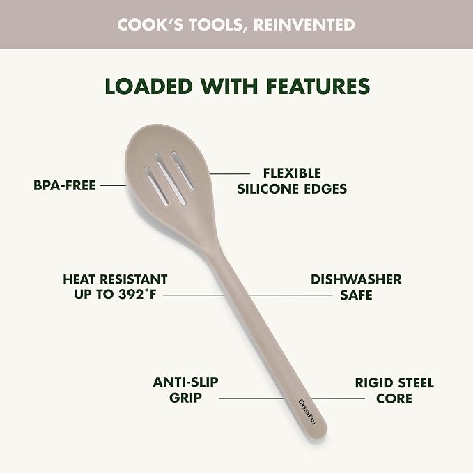 GreenPan Silicone Slotted Spoon, Cooking Kitchen Utensil, Mixing Stirring - Image 4