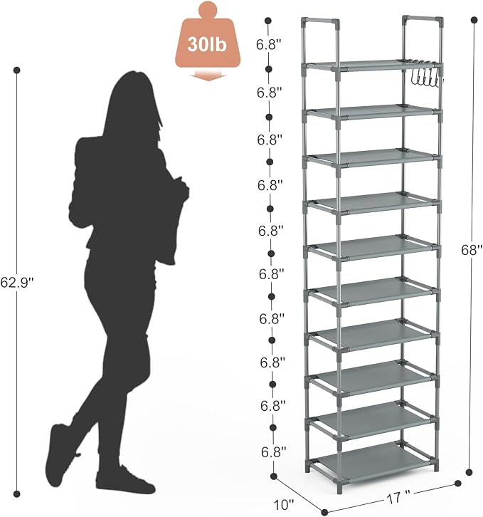 LANTEFUL 10 Tiers Tall Shoe Rack 20-25 Pairs Boots Organizer Storage Sturdy - Image 3
