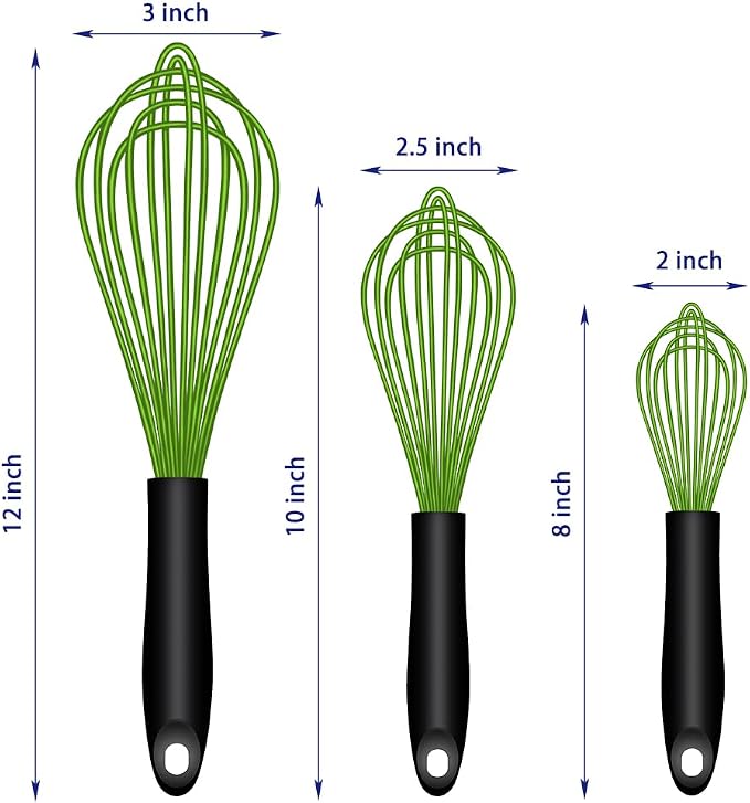 OYV Dishwasher Safe Green Silicone Whisk, Sealed Waterproof Design Set of 3 - Image 6