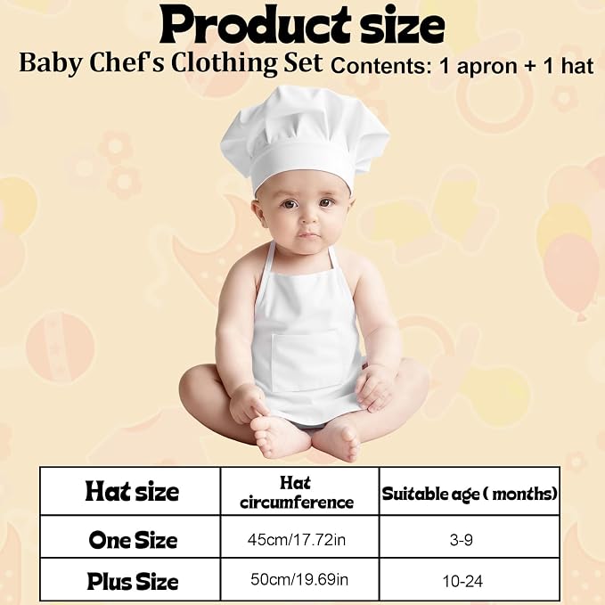2PCS Baby Chef Outfit Set, Baby Apron and Chef Hat - Image 2