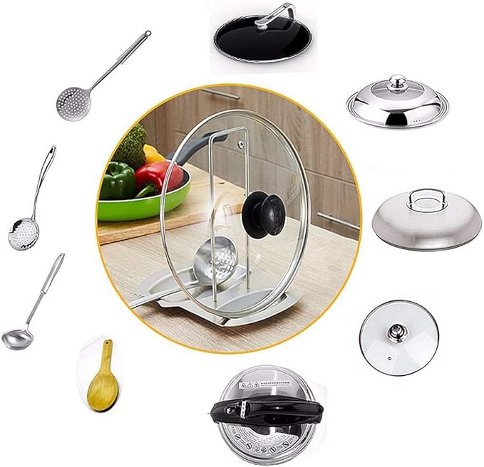 Pot Lid Holder Spoon Rest, Stainless Steel Utensils Pan Pot Cover Lid Rack - Image 3
