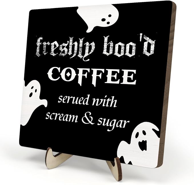 Freshly Boo'd Coffee Wood Sign, Halloween Coffee Bar Decor, Scream Sugar Spooky by DMADNF