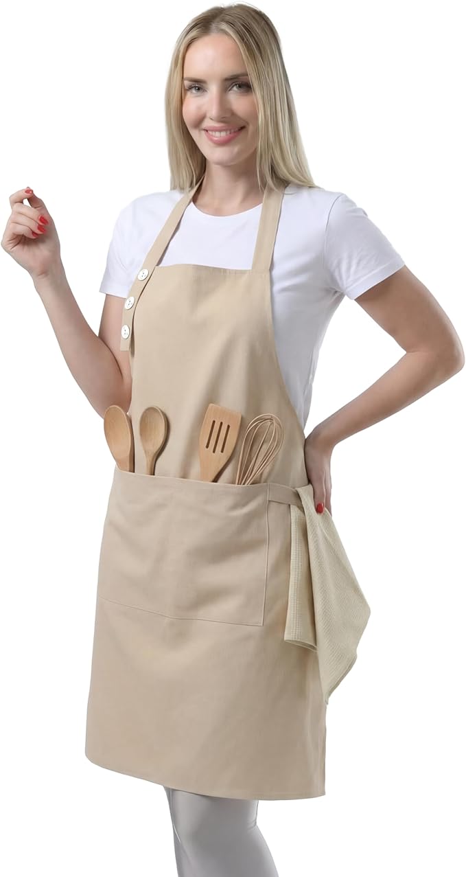 TOSHE Kitchen Apron Waterdrop Resistant Cotton Apron by TOSHE