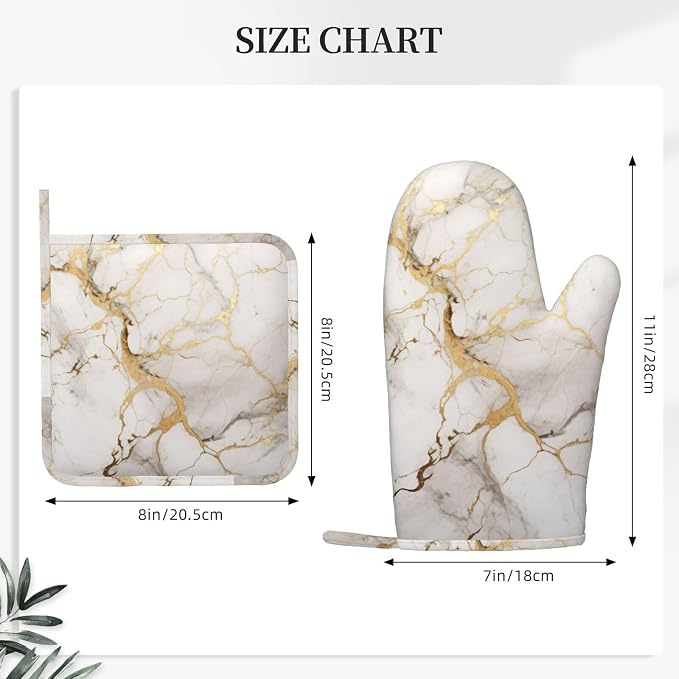 Oven Mitts and Pot Holders Marble Gray Gold White Silicone Kitchen Accessories - Image 3