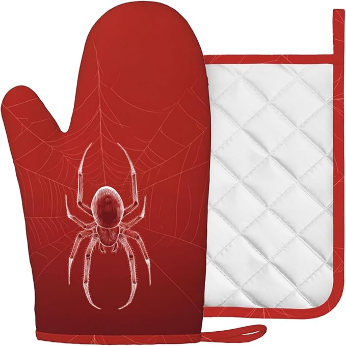 Halloween Spider Web Oven Mitts and Pot Holders Sets Silicone Heat Resistant - Image 2