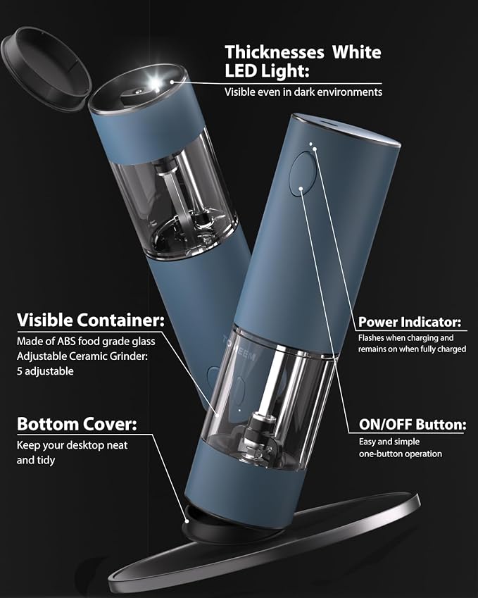 TOMEEM Upgraded Larger Capacity Electric Salt and Pepper Grinder Set - Image 7