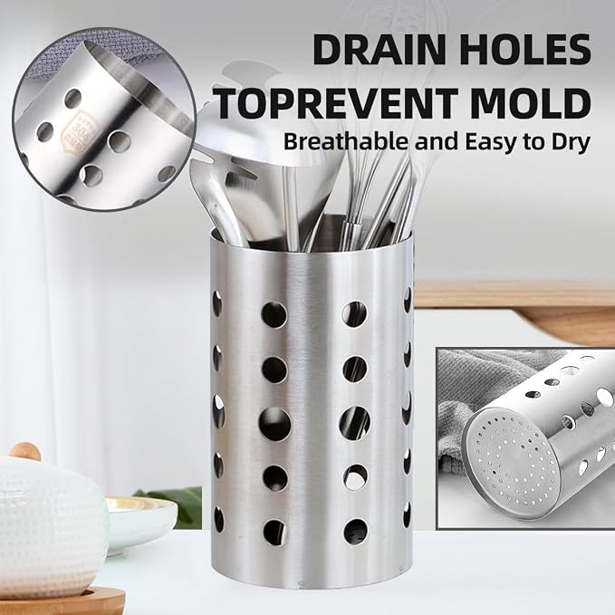 QRU Kitchen Utensil Holder for Countertop, Stainless Steel Cooking Utensil - Image 4
