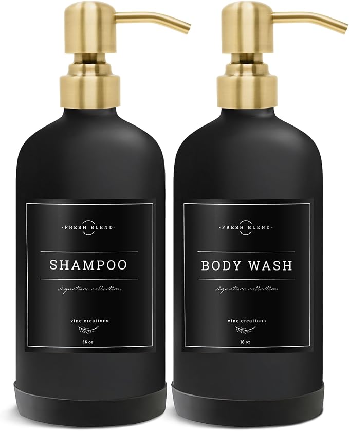 Vine Creations Black Glass Soap Dispenser, 2 Pack Kitchen Soap Dispenser Set - Image 7