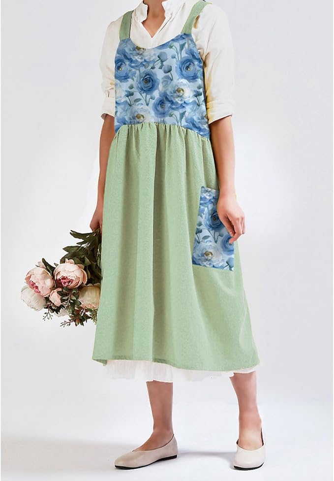 Uaussi Cotton Linen Apron Cross Back Work Apron - Image 5